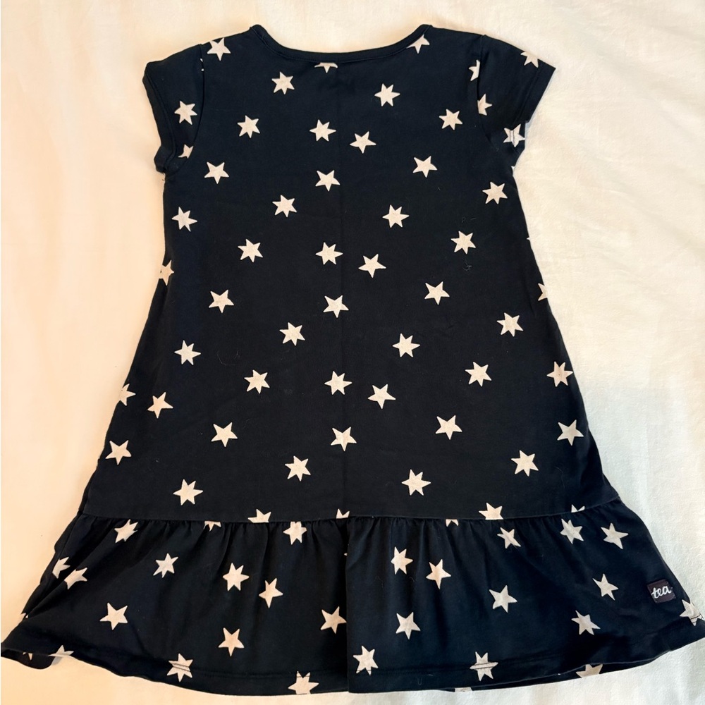 Tea Collection Navy Star Print Ruffle-Hem Dress